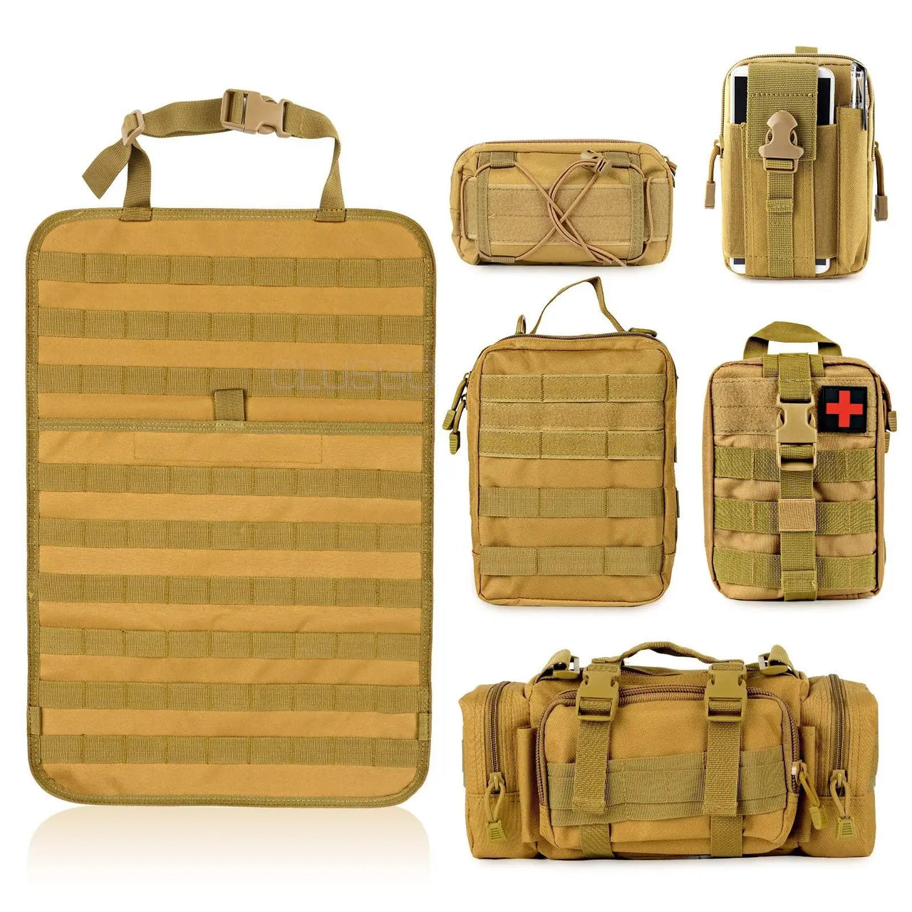 Tactical Backseat Car Organizer + 5 Molle Pouches - Military Overstock