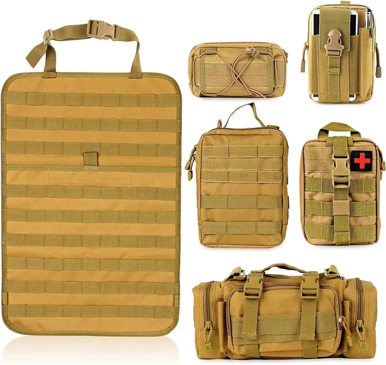 Tactical Backseat Car Organizer + 5 Molle Pouches - Military Overstock