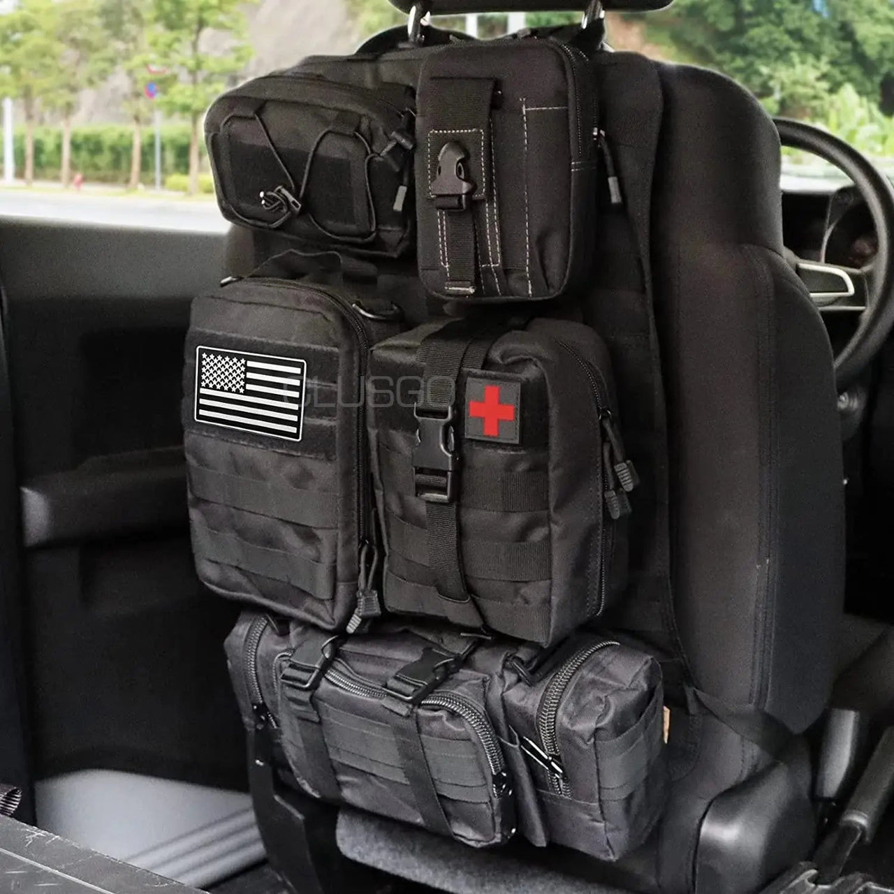 Tactical Backseat Car Organizer + 5 Molle Pouches - Military Overstock