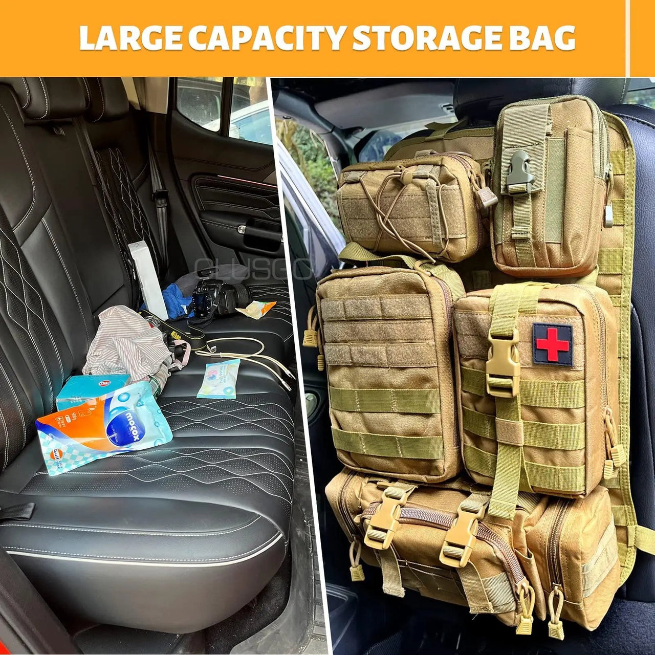 Tactical Backseat Car Organizer + 5 Molle Pouches - Military Overstock